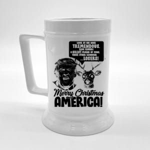 Merry Christmas America Trump Reindeer Beer Stein