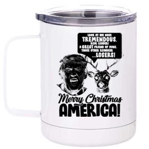 Merry Christmas America Trump Reindeer 12 oz Stainless Steel Tumbler Cup