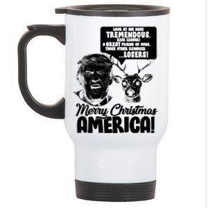 Merry Christmas America Trump Reindeer Stainless Steel Travel Mug