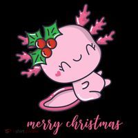 Merry Christmas Axolotl Cute Holiday Stripe Pom Pom Beanie