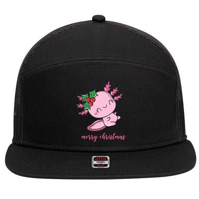 Merry Christmas Axolotl Cute Holiday 7 Panel Mesh Trucker Snapback Hat