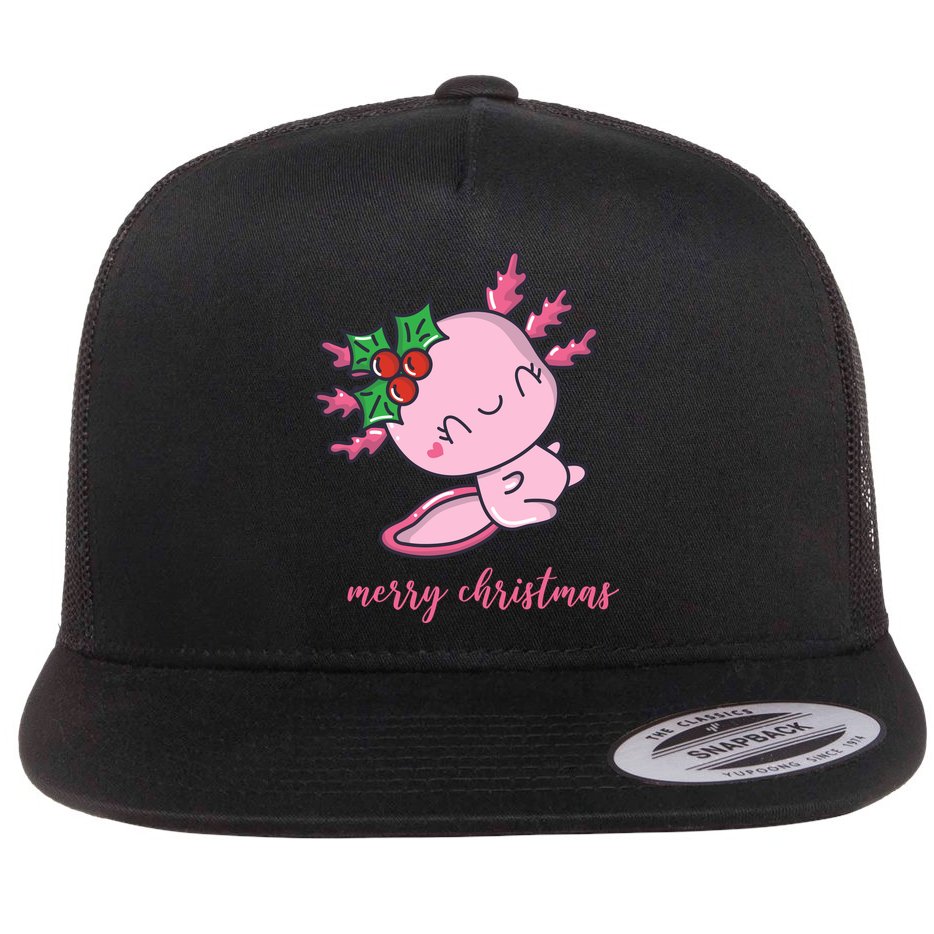 Merry Christmas Axolotl Cute Holiday Flat Bill Trucker Hat