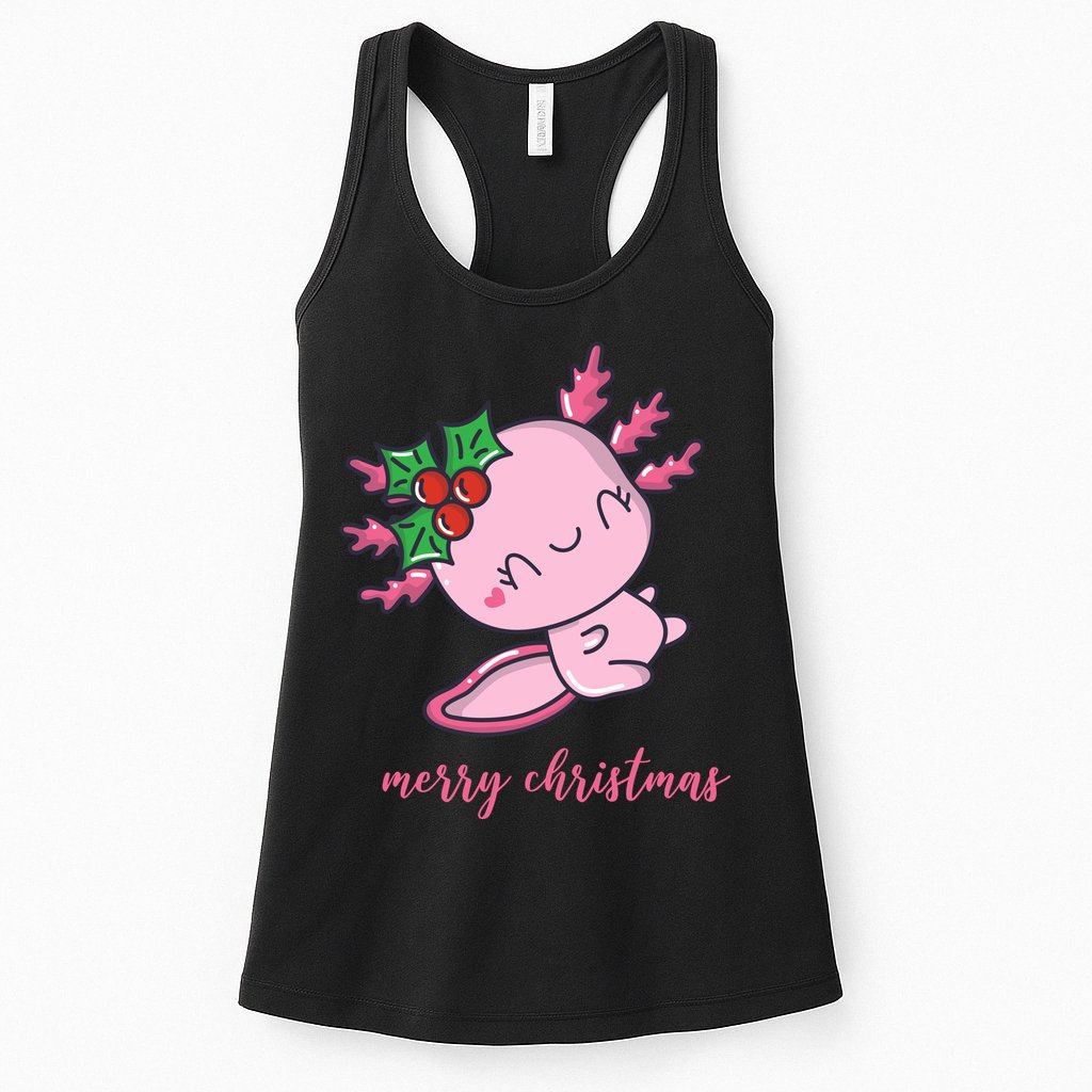 Merry Christmas Axolotl Cute Holiday Womens Tank Top