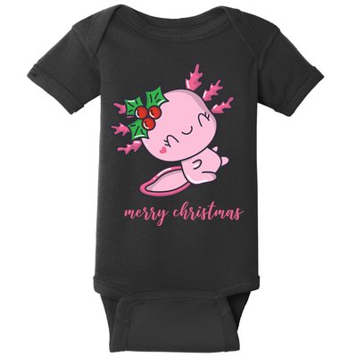 Merry Christmas Axolotl Cute Holiday Baby Bodysuit