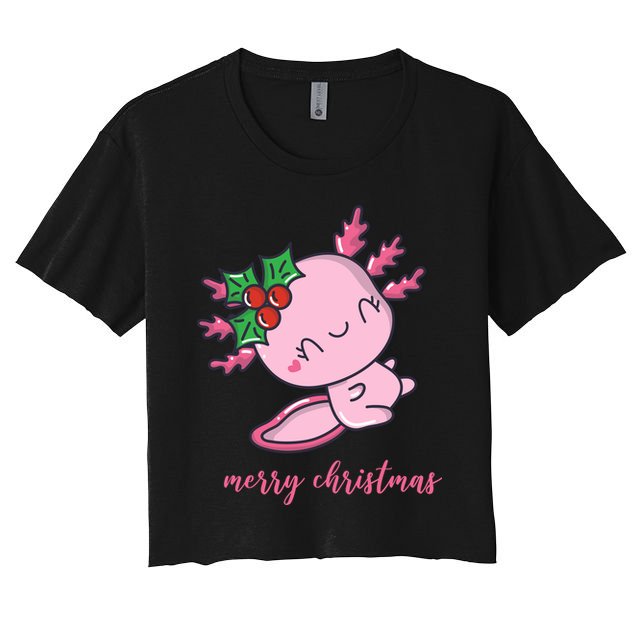 Merry Christmas Axolotl Cute Holiday Women's Crop Top Tee