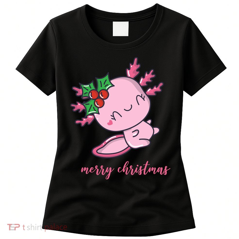 Merry Christmas Axolotl Cute Holiday Womens T-Shirt