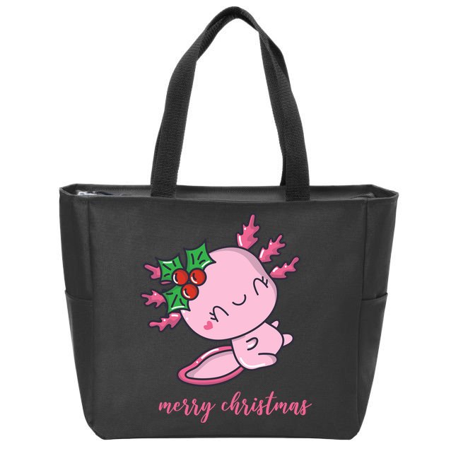 Merry Christmas Axolotl Cute Holiday Zip Tote Bag