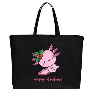 Merry Christmas Axolotl Cute Holiday Cotton Canvas Jumbo Tote