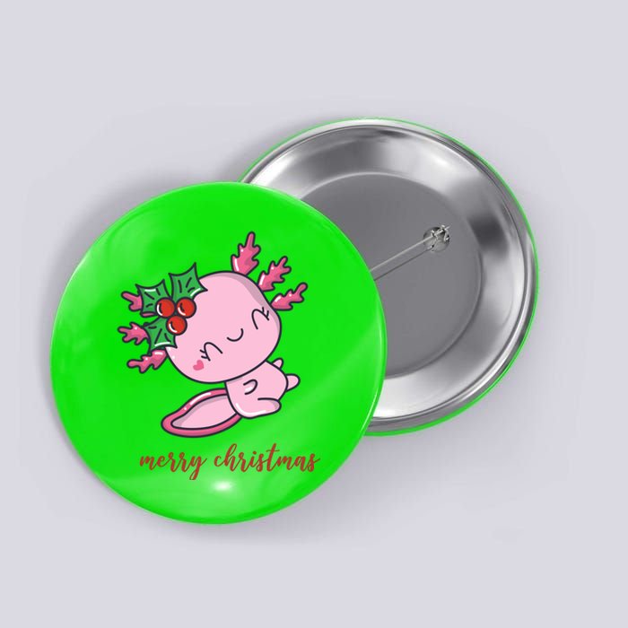 Merry Christmas Axolotl Cute Holiday Button