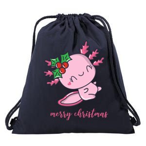 Merry Christmas Axolotl Cute Holiday Drawstring Bag