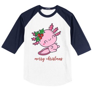 Merry Christmas Axolotl Cute Holiday Baseball Sleeve Shirt