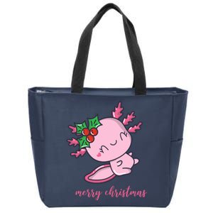 Merry Christmas Axolotl Cute Holiday Zip Tote Bag