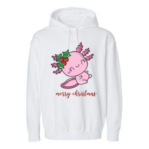 Merry Christmas Axolotl Cute Holiday Garment-Dyed Fleece Hoodie