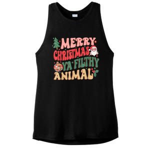 Merry Christmas Animal Filthy Ya Groovy Xmas Pajama Retro Ladies PosiCharge Tri-Blend Wicking Tank