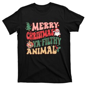 Merry Christmas Animal Filthy Ya Groovy Xmas Pajama Retro T-Shirt