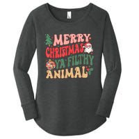 Merry Christmas Animal Filthy Ya Groovy Xmas Pajama Retro Women's Perfect Tri Tunic Long Sleeve Shirt