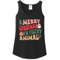 Merry Christmas Animal Filthy Ya Groovy Xmas Pajama Retro Ladies Essential Tank