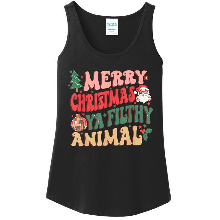 Merry Christmas Animal Filthy Ya Groovy Xmas Pajama Retro Ladies Essential Tank