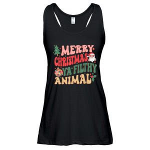 Merry Christmas Animal Filthy Ya Groovy Xmas Pajama Retro Ladies Essential Flowy Tank