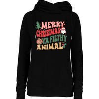 Merry Christmas Animal Filthy Ya Groovy Xmas Pajama Retro Womens Funnel Neck Pullover Hood