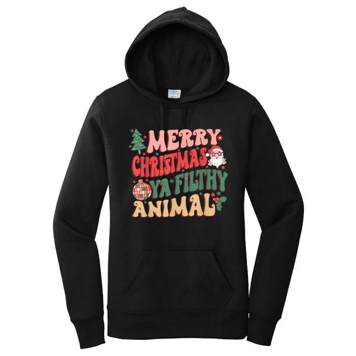 Merry Christmas Animal Filthy Ya Groovy Xmas Pajama Retro Women's Pullover Hoodie