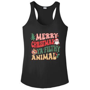 Merry Christmas Animal Filthy Ya Groovy Xmas Pajama Retro Ladies PosiCharge Competitor Racerback Tank