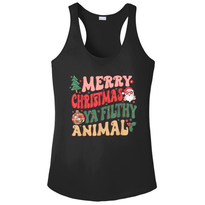 Merry Christmas Animal Filthy Ya Groovy Xmas Pajama Retro Ladies PosiCharge Competitor Racerback Tank