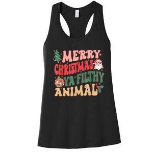 Merry Christmas Animal Filthy Ya Groovy Xmas Pajama Retro Women's Racerback Tank