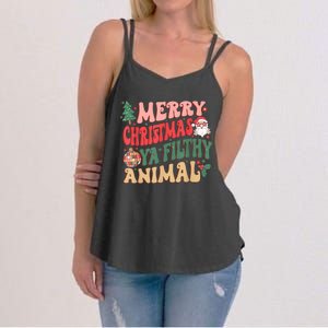 Merry Christmas Animal Filthy Ya Groovy Xmas Pajama Retro Women's Strappy Tank