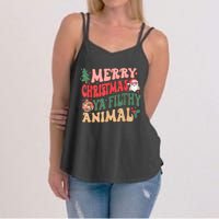 Merry Christmas Animal Filthy Ya Groovy Xmas Pajama Retro Women's Strappy Tank