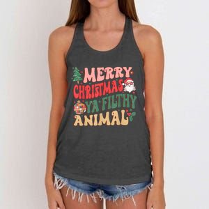 Merry Christmas Animal Filthy Ya Groovy Xmas Pajama Retro Women's Knotted Racerback Tank