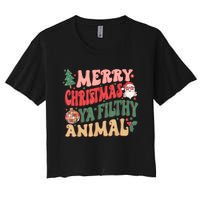 Merry Christmas Animal Filthy Ya Groovy Xmas Pajama Retro Women's Crop Top Tee