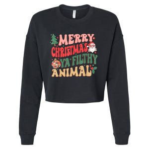 Merry Christmas Animal Filthy Ya Groovy Xmas Pajama Retro Cropped Pullover Crew