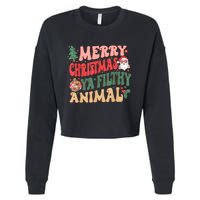 Merry Christmas Animal Filthy Ya Groovy Xmas Pajama Retro Cropped Pullover Crew