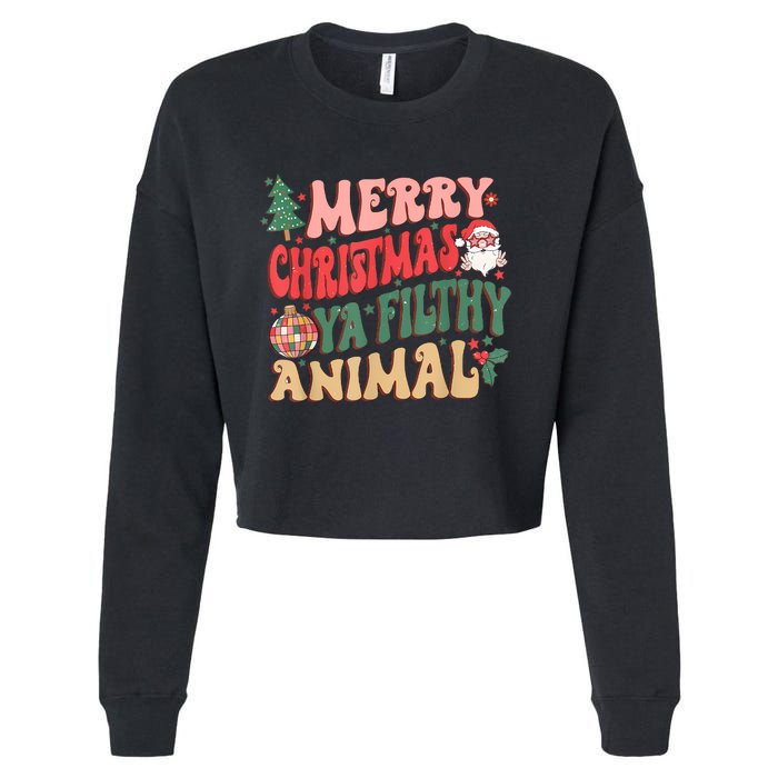 Merry Christmas Animal Filthy Ya Groovy Xmas Pajama Retro Cropped Pullover Crew