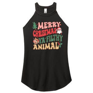 Merry Christmas Animal Filthy Ya Groovy Xmas Pajama Retro Women's Perfect Tri Rocker Tank