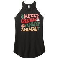 Merry Christmas Animal Filthy Ya Groovy Xmas Pajama Retro Women's Perfect Tri Rocker Tank