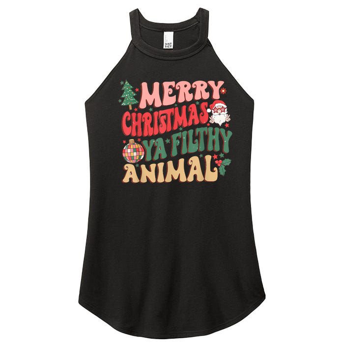 Merry Christmas Animal Filthy Ya Groovy Xmas Pajama Retro Women's Perfect Tri Rocker Tank