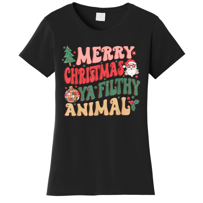 Merry Christmas Animal Filthy Ya Groovy Xmas Pajama Retro Women's T-Shirt