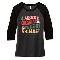 Merry Christmas Animal Filthy Ya Groovy Xmas Pajama Retro Women's Tri-Blend 3/4-Sleeve Raglan Shirt