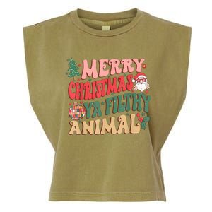 Merry Christmas Animal Filthy Ya Groovy Xmas Pajama Retro Garment-Dyed Women's Muscle Tee