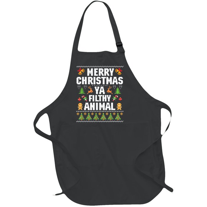 Merry Christmas Animal Filthy Ya Ugly Sweater Style Matching Full-Length Apron With Pockets