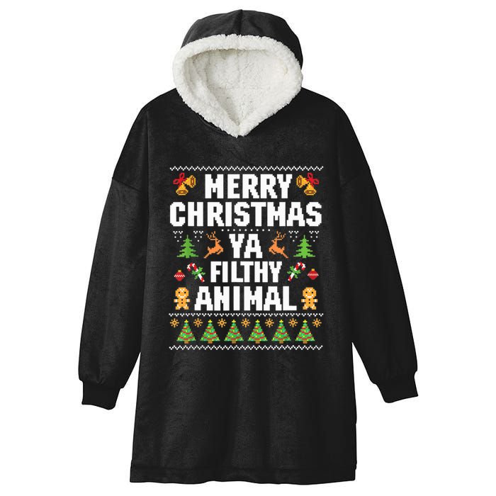 Merry Christmas Animal Filthy Ya Ugly Sweater Style Matching Hooded Wearable Blanket