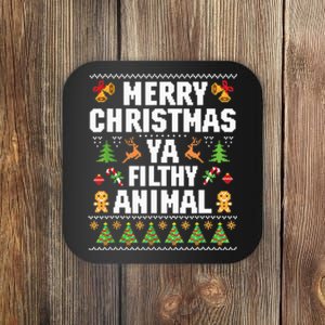 Merry Christmas Animal Filthy Ya Ugly Sweater Style Matching Coaster