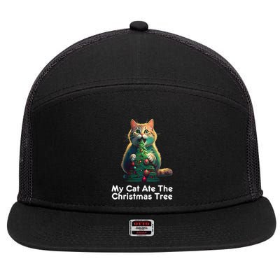 My Cat Ate The Christmas Tree Festive Holiday Apparel 7 Panel Mesh Trucker Snapback Hat