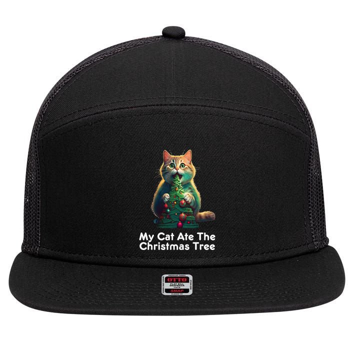 My Cat Ate The Christmas Tree Festive Holiday Apparel 7 Panel Mesh Trucker Snapback Hat