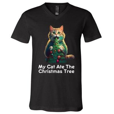 My Cat Ate The Christmas Tree Festive Holiday Apparel V-Neck T-Shirt