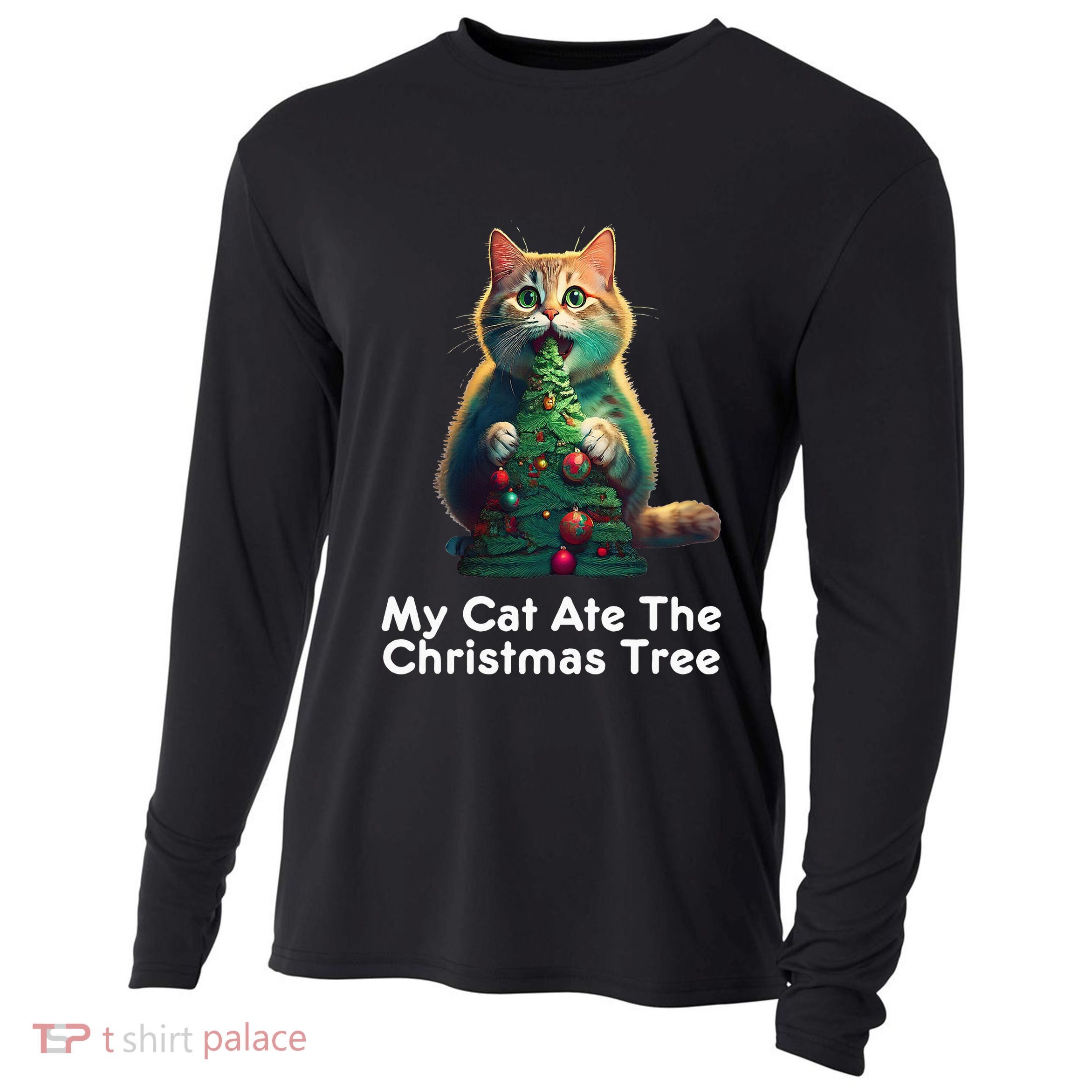 My Cat Ate The Christmas Tree Festive Holiday Apparel Cooling Performance Long Sleeve Crew