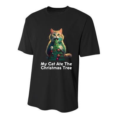 My Cat Ate The Christmas Tree Festive Holiday Apparel Youth Performance Sprint T-Shirt