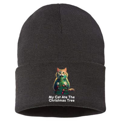 My Cat Ate The Christmas Tree Festive Holiday Apparel Sustainable Knit Beanie